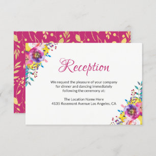 Tarjeta de recepción Fuchsia Gold Blossom Floral W