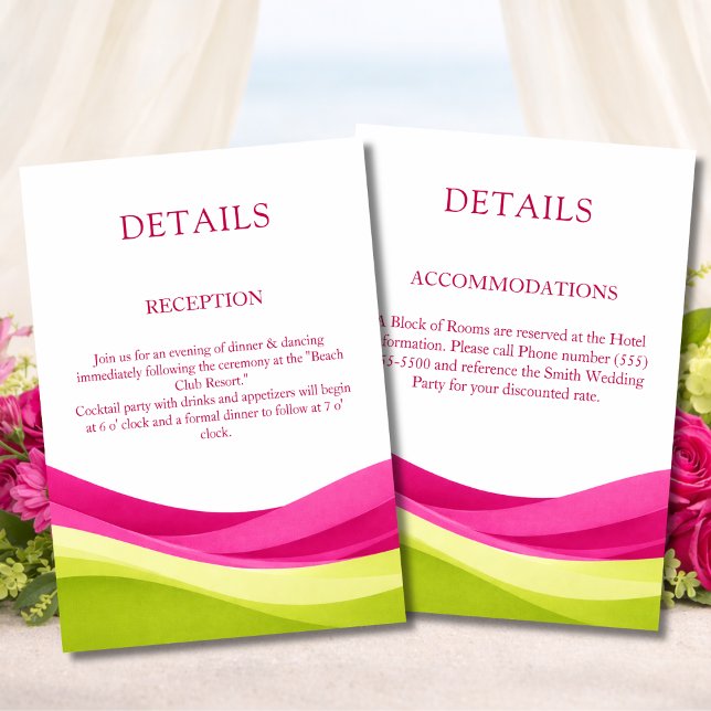 Tarjeta De Recepción Fuchsia & Lime Green Modern Wedding Details (Fuchsia & Lime Green Modern Wedding Details Enclosure Card Reception and Accommodations)