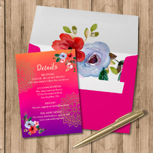 Tarjeta De Recepción Fuchsia Naranja rosa morado brillante y audaz flor