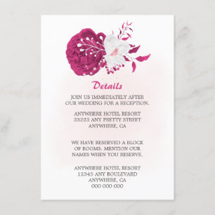Tarjeta De Recepción fucsia asombrosa y floral blanca