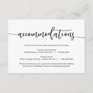 Tarjeta De Recepción Fuente romántica negra moderna, alojamiento, hotel