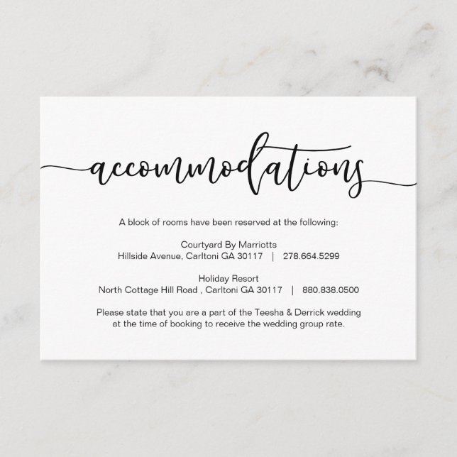 Tarjeta De Recepción Fuente romántica negra moderna, alojamiento, hotel (Anverso)