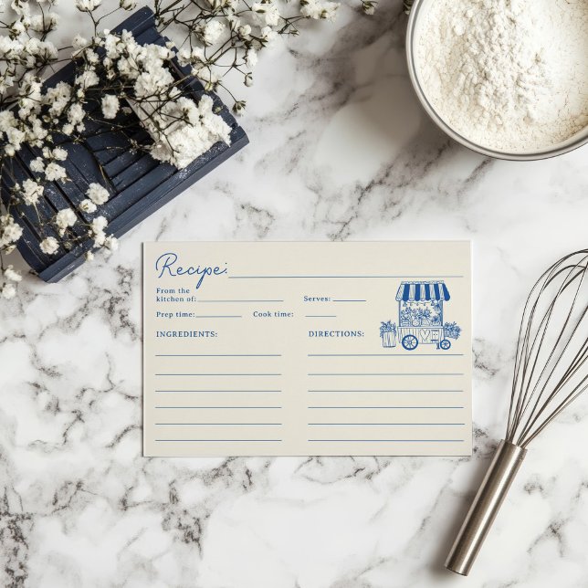 Tarjeta De Recepción fuera del mercado Receta francesa Blue Bridal Show (off the market French Blue Bridal Shower Recipe Enclosure Card)