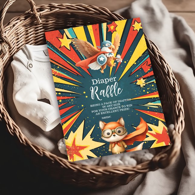 Tarjeta De Recepción Fun Animals Superhéroe Baby Shower Diapper Raffle (Subido por el creador)