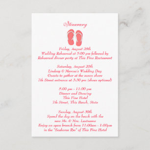 Tarjeta De Recepción Fun Beach Flip Flops Boda rosa Intinerar