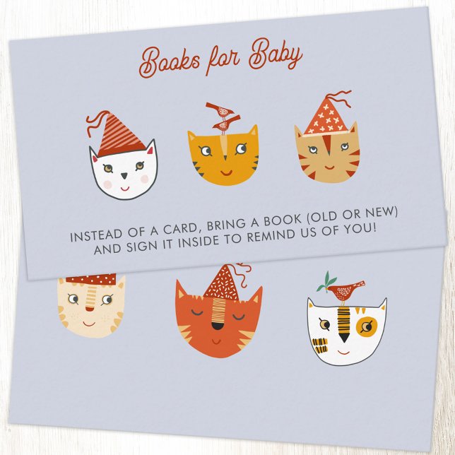 Tarjeta De Recepción Fun Kitty Cat Baby Shower Boys para bebé (Party cats baby shower book request Books for Baby enclosure card)