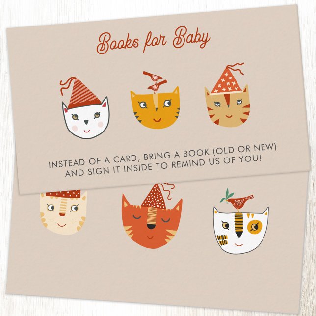 Tarjeta De Recepción Fun Kitty Cat Baby Shower Boys para bebé (Party cats baby shower book request Books for Baby enclosure card)