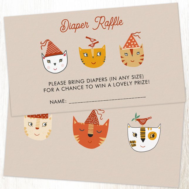 Tarjeta De Recepción Fun Kitty Cat Baby Shower Diaper Raffle (Fun kitty cat party baby shower diaper raffle enclosure card)