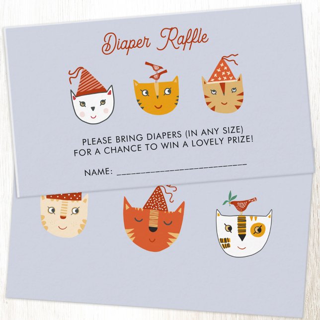 Tarjeta De Recepción Fun Kitty Cat Baby Shower Diaper Raffle (Fun party cat baby shower diaper raffle enclosure card)