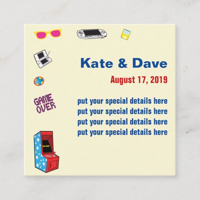 Tarjeta De Recepción Fun Retro Video Gamer 🎮 💍 Boda (Anverso)