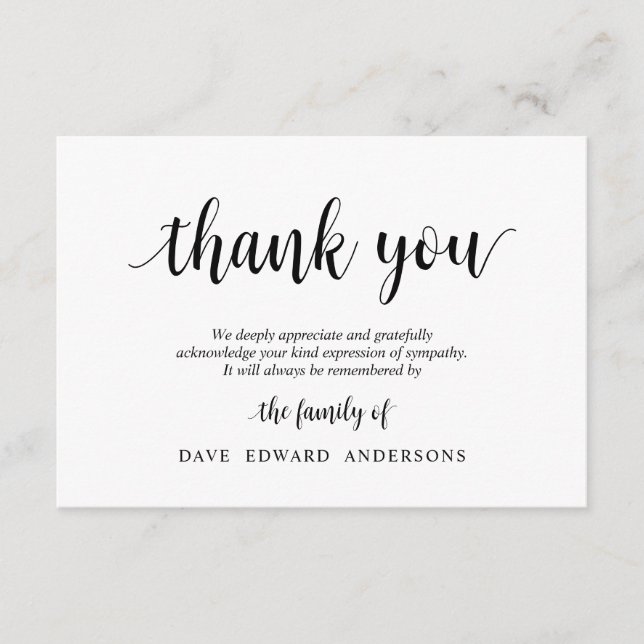 Tarjeta De Recepción Funeral Gracias Note Card Bereavement, Black (Anverso)