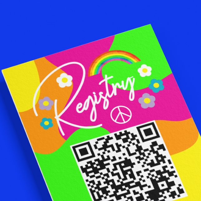 Tarjeta De Recepción Funky Retro Bridal Shower Registry (Subido por el creador)