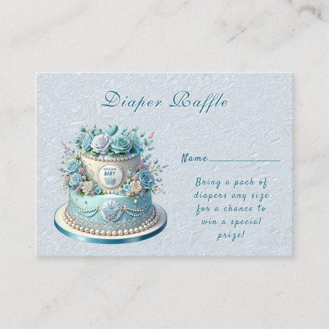 Tarjeta De Recepción Gabinete Baby Shower de Flores de Pasteles Azules (Anverso)