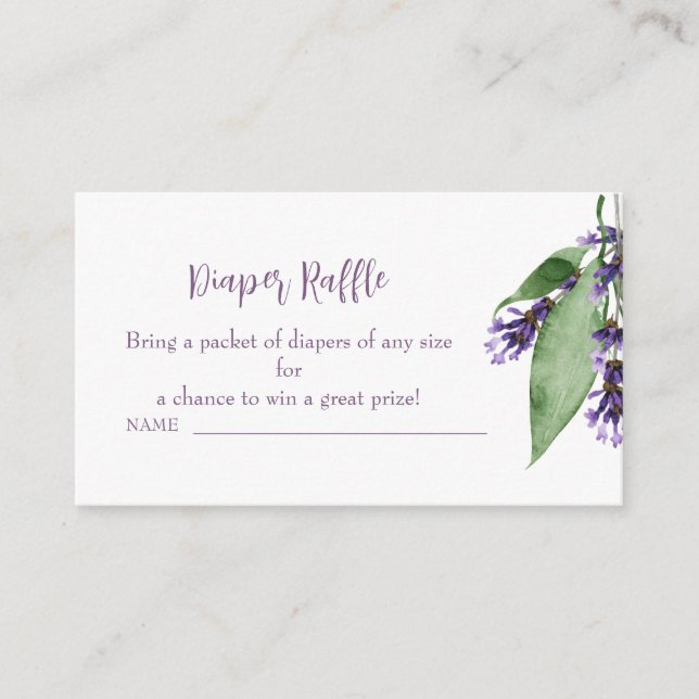 Tarjeta De Recepción Gabinete Baby Shower Diaper Raffle Lavender (Anverso)