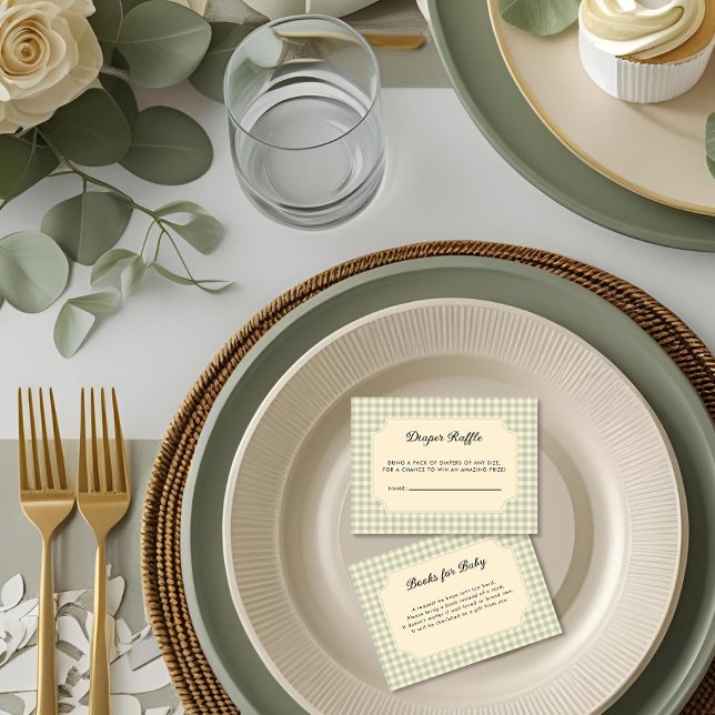 Tarjeta De Recepción Gabinete de Baby Shower Sage Green Gingham moderno (Baby Shower Enclosure cards )
