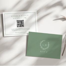 Tarjeta De Recepción Gabinete de Boda de Monograma Escudo Sage Green RS