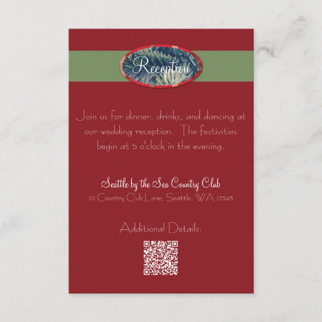 Tarjeta De Recepción Gabinete de Boda de Navidades de Crimson y Evergre (Anverso)