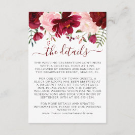 Tarjeta De Recepción Gabinete de Boda floral rosa de Borgoña