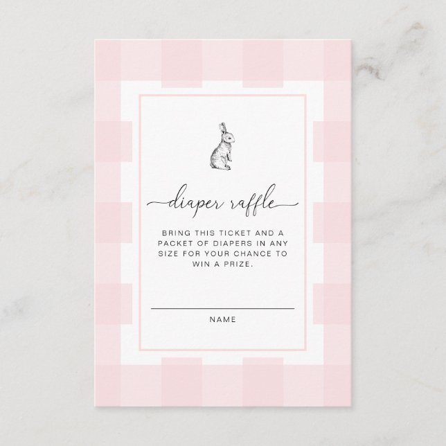 Tarjeta De Recepción Gabinete de boletos de Pink Gingham Bunny Diaper R (Anverso)