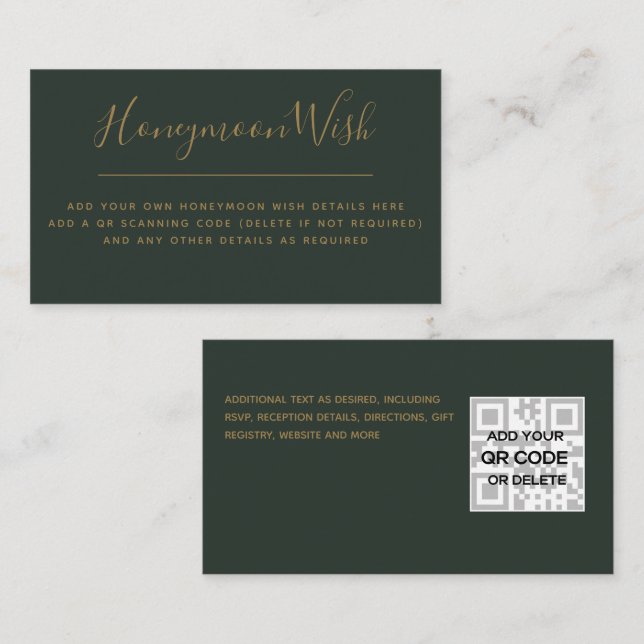 Tarjeta De Recepción Gabinete de código QR Sage Green Gold Honeymoon Wi (Anverso / Reverso)
