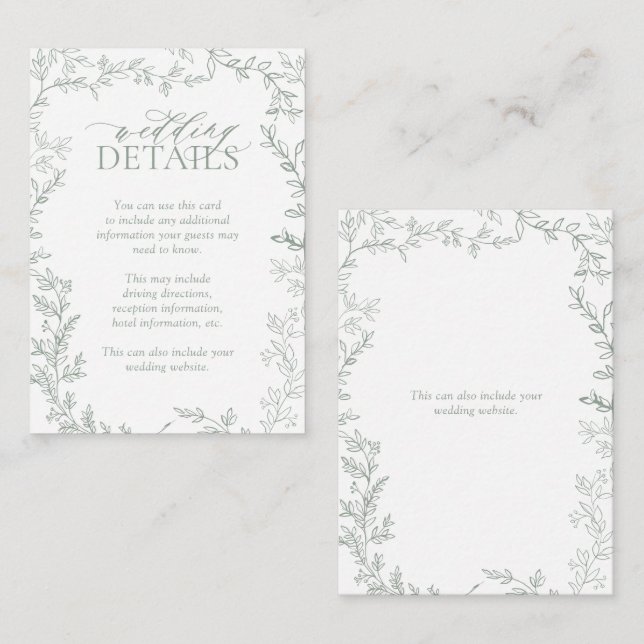 Tarjeta De Recepción Gabinete de detalles del Boda de Leafy Verde Sage  (Anverso / Reverso)