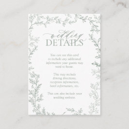 Tarjeta De Recepción Gabinete de detalles del Boda de Leafy Verde Sage 