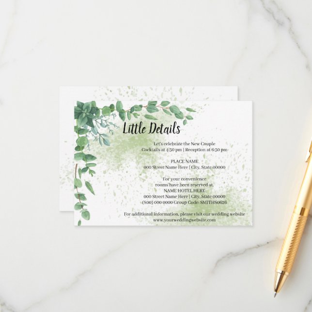 Tarjeta De Recepción Gabinete de detalles del Boda Eucalyptus Bridal Sh (Anverso/Reverso In Situ)