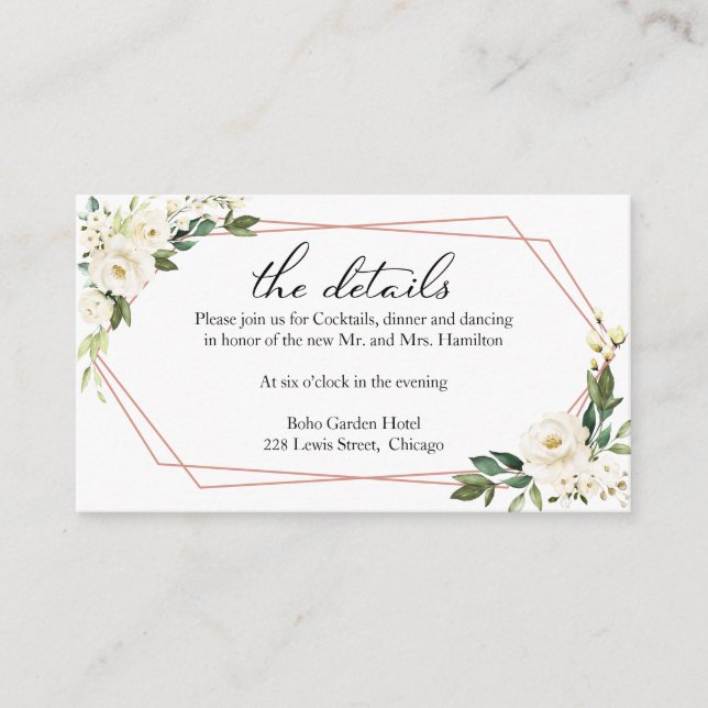 Tarjeta De Recepción Gabinete de detalles del Boda geométrico floral bl (Anverso)