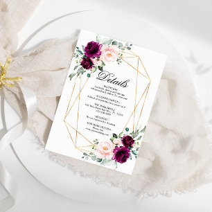 Tarjeta De Recepción Gabinete de detalles del Boda rosa morado y Rubor