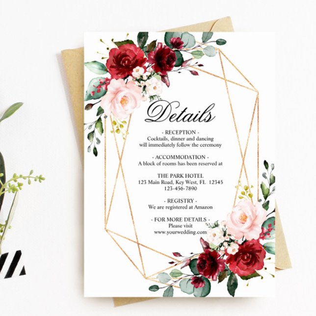 Tarjeta De Recepción Gabinete de detalles del Boda Rubor Pink & Burgund (Subido por el creador)