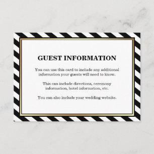 Tarjeta De Recepción Gabinete de invitados Black White Gold Modern Stri