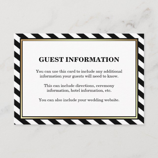Tarjeta De Recepción Gabinete de invitados Black White Gold Modern Stri (Anverso)