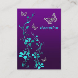 Tarjeta De Recepción Gabinete de mariposas florales púrpura, Verde azul