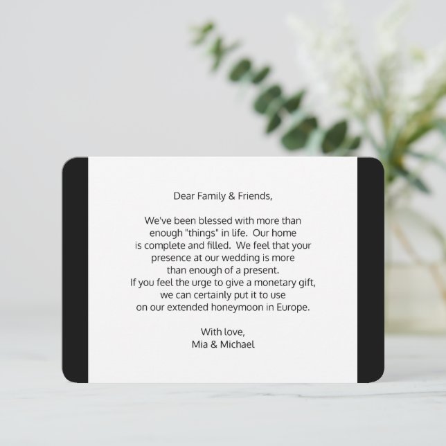 Tarjeta De Recepción Gabinete de regalo de boda que desea dinero bueno (Anverso de pie)