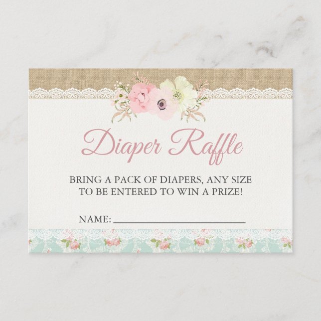 Tarjeta De Recepción Gabinete de Shabby Chic Baby Shower Diaper Raffle (Anverso)