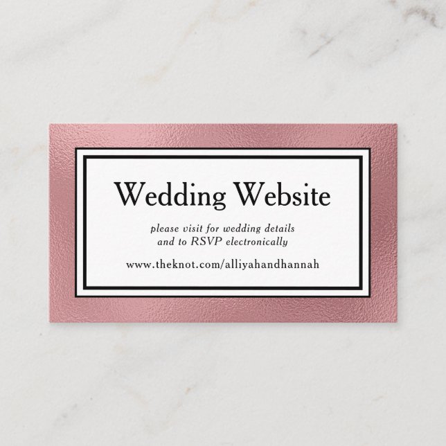 Tarjeta De Recepción Gabinete de sitio web de Bodas modernos de Rosa LG (Anverso)