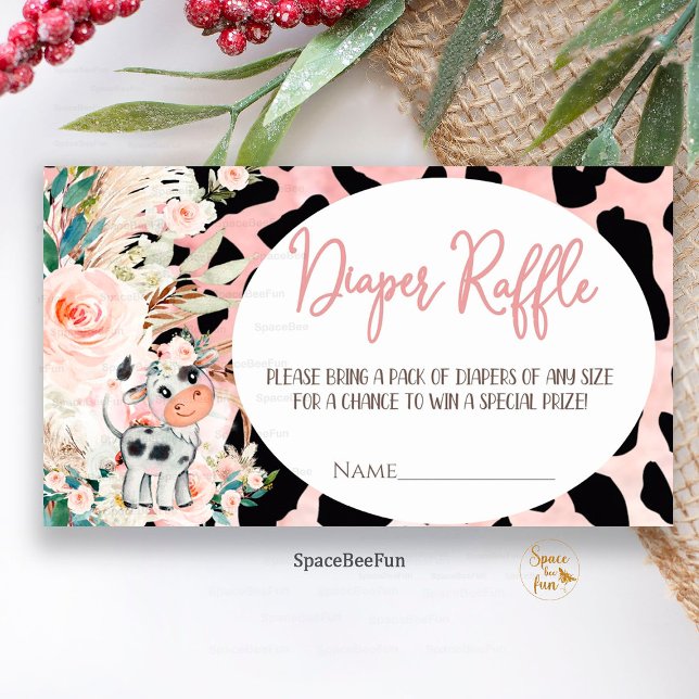 Tarjeta De Recepción Gabinete de solicitud de pañales para Chica Baby S (Holy Cow Baby Shower,Girl Boho Diaper Request,Enclosure Card,Baby Shower ,Boho Baby Shower,Cute Cow )