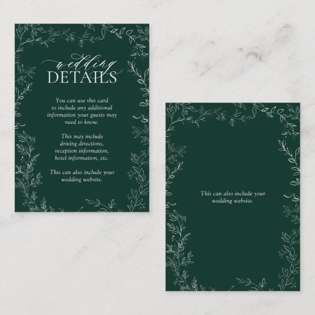 Tarjeta De Recepción Gabinete elegante de detalles del Boda verde esmer (Anverso / Reverso)