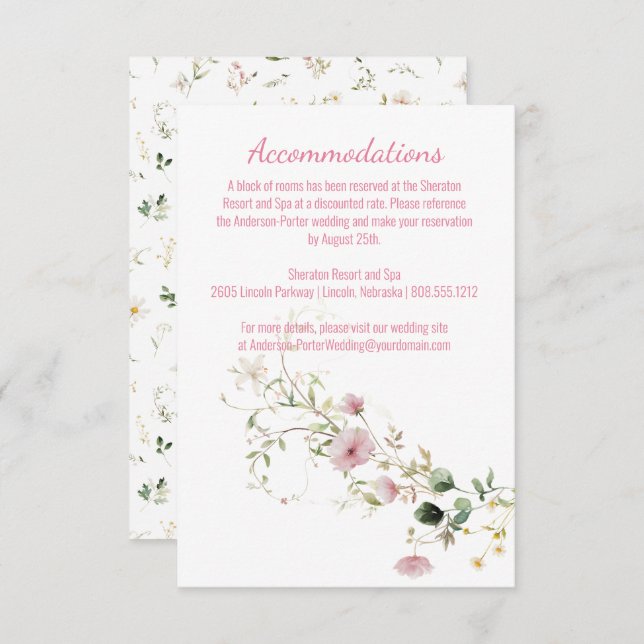 Tarjeta De Recepción Gabinete floral rosa pálido (Anverso / Reverso)