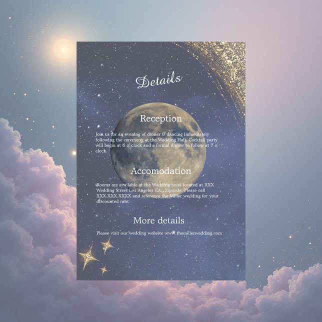 Tarjeta De Recepción galaxia azul elegante boda celestial (Subido por el creador)