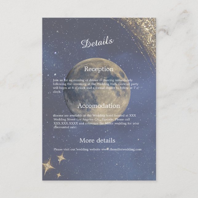 Tarjeta De Recepción galaxia azul elegante boda celestial (Anverso)