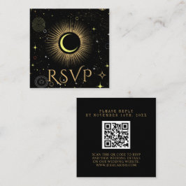 Tarjeta De Recepción Galaxia Celestial Negro Código QR Boda RSVP
