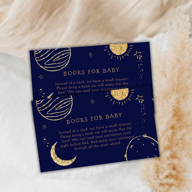 Tarjeta De Recepción Galaxy Moon Star Books Para Baby Shower (Midnight Galaxy Moon Star Books For Baby Shower Enclosure Card)