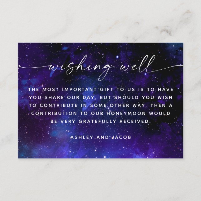 Tarjeta De Recepción Galaxy Wedding Wishing Well | Space Honeymoon Fund (Anverso)