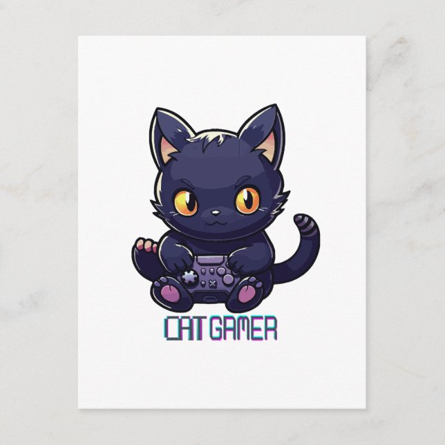 Tarjeta De Recepción Gamer de gatos (Anverso)