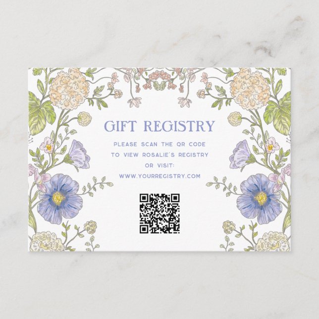 Tarjeta De Recepción Garden Spring Floral Bridal Shower QR Code (Anverso)