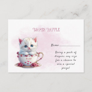 Tarjeta De Recepción Gatito en Baby Shower de flores rosas de la copa