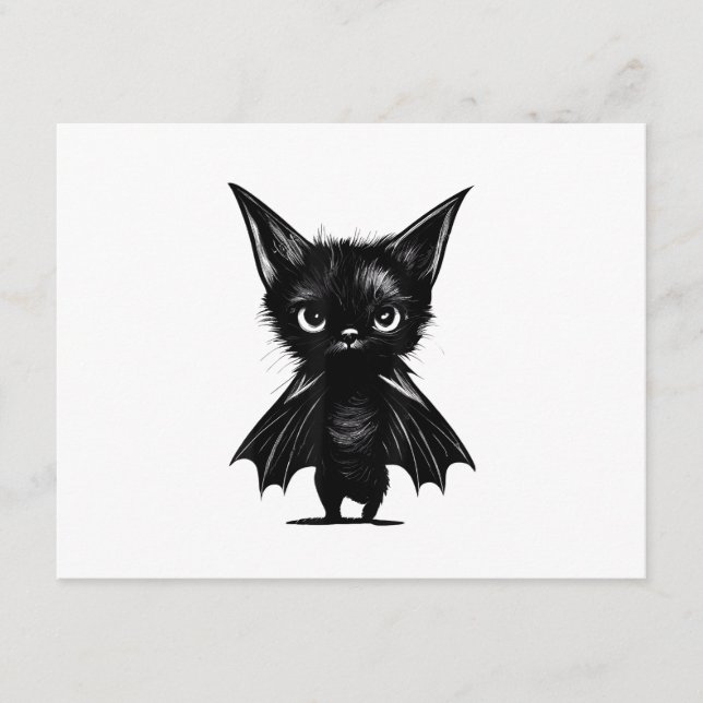 Tarjeta De Recepción Gatito Negro Grumpy De Halloween Con Traje De Bate (Anverso)