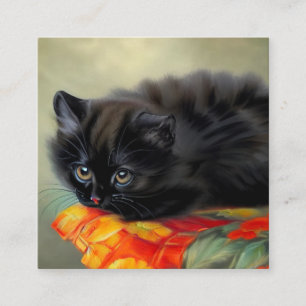 Tarjeta De Recepción Gatito negro vintage con manta de flores rojas