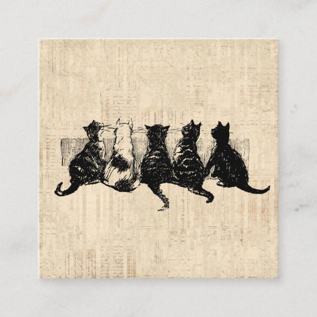 Tarjeta De Recepción Gatitos ilustrados con fondo de guión de Tan (Anverso)